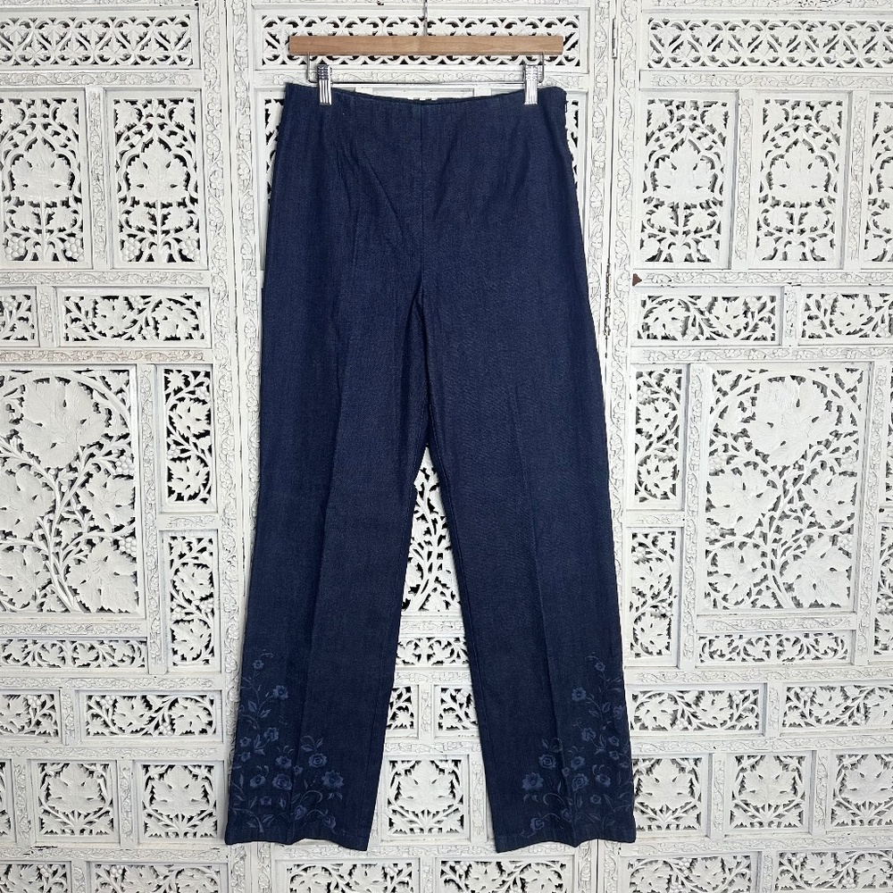 NWT Ann Taylor‎ Dark Wash Floral Embroidered Straight Leg Jeans Sz 8